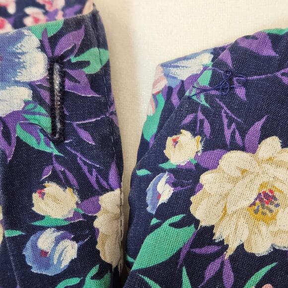 Periwinkle Vintage 80s/90s Navy Blue Floral Skirt Set Made In U.S.A. Size 12 - Picture 5 of 11